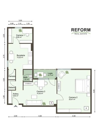 De vânzare | Apartament spațios 3 camere | Zonă Centrală - 3