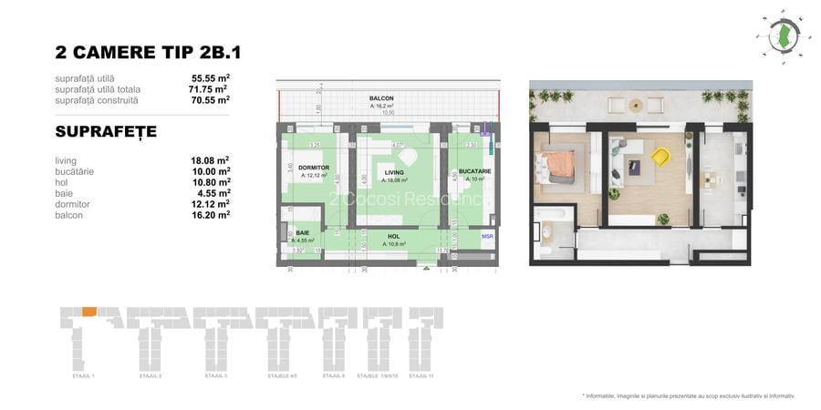 Apartament 2 Camere TIP 2B1 in Complex Doi Cocosi Residence - 2