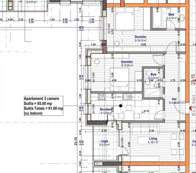 Apartament 3 camere etaj 2 / 85mp utili/ vest / centrala/ Metrou 1 Dec - 2