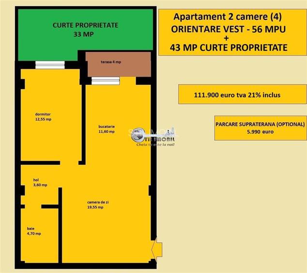 Apartament 2 camere nou, vanzare in Iasi Valea Lupului, curte proprie - 14