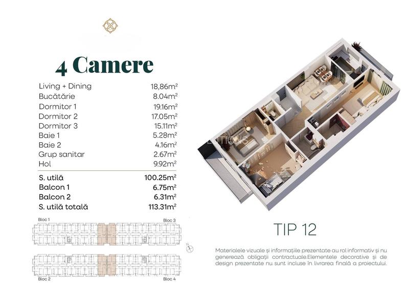 Metrou Berceni 500m – Nou – 4 camere 2 bai 2 balcoane 113mp – 203,643E - 2
