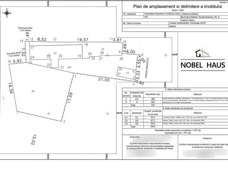 Teren intravilan Barlad, 707 mp, zona centrala, str Bradului - 8