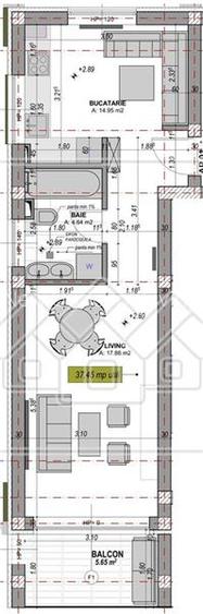 Garsoniera decomandata intabulata- 37,45 mpu+logie, mobilata(RV-63G-L) - 5