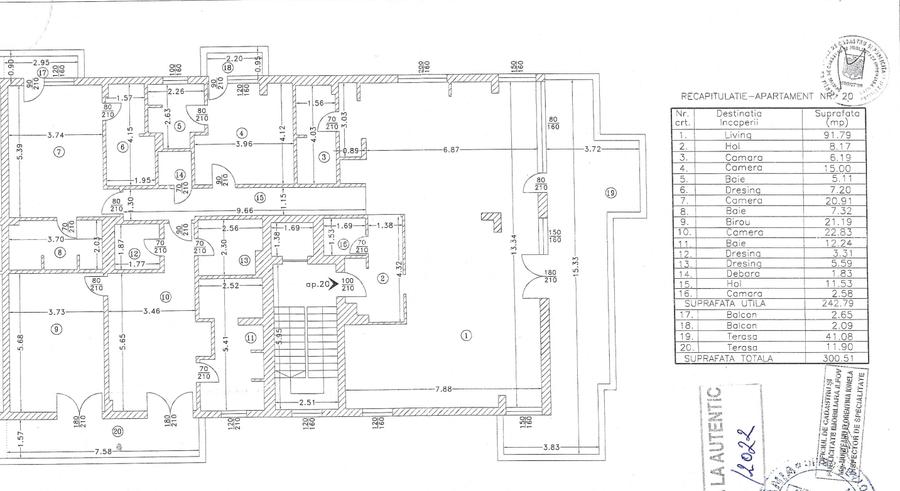 5 camere decomandat. 242,7 mp utili. 300,5 mp total. living 92 mp. terasă 41mp - 1