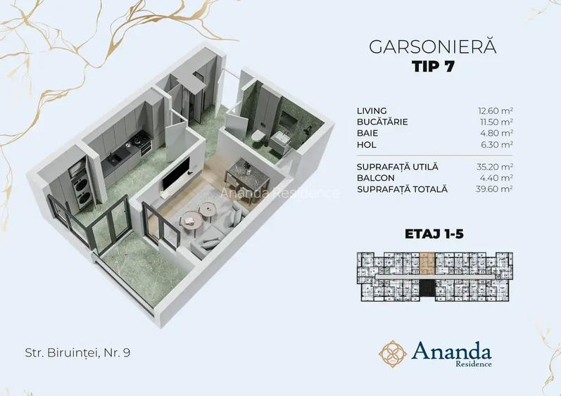Garsonieră spațioasă | Ideală investiție | ANANDA RESIDENCE| Direct dezvoltator - 10