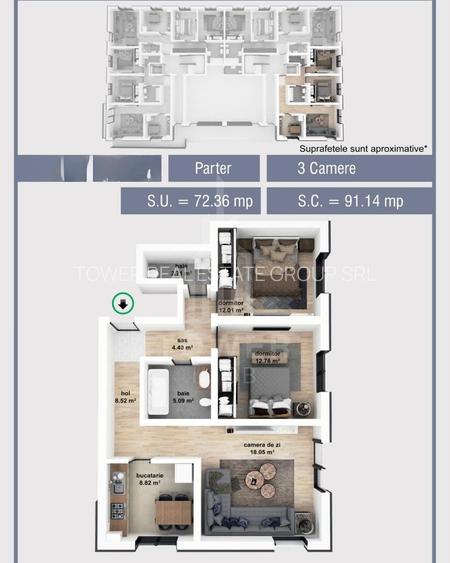 Apartament 3 camere |2 băi | Încălzire în pardoseală | Parcare |Calea Șurii Mici - 12