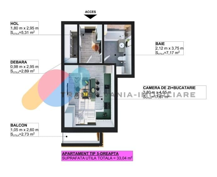 Garsonieră mobilata complet 33mp, parcare inclusa-Apahida