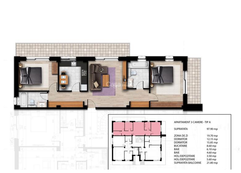 Aici este acasa! Locuinta noua cu 3 camere, finisata complet, etaj 1 - 2