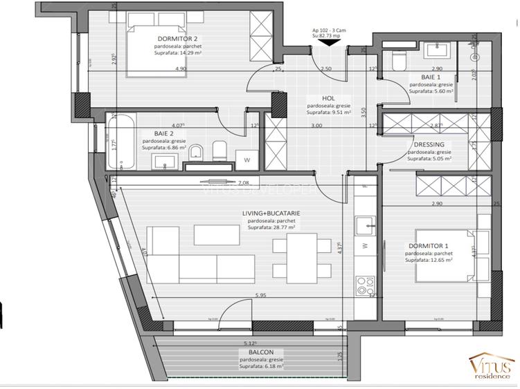 3 camere - 83 mp - Orientat Sub cu vedere spre Tampa - 3