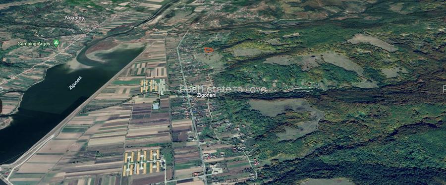Teren deal, vedere lac Zigoneni, la padure si izlaz, utilitati, acces A1 - 4