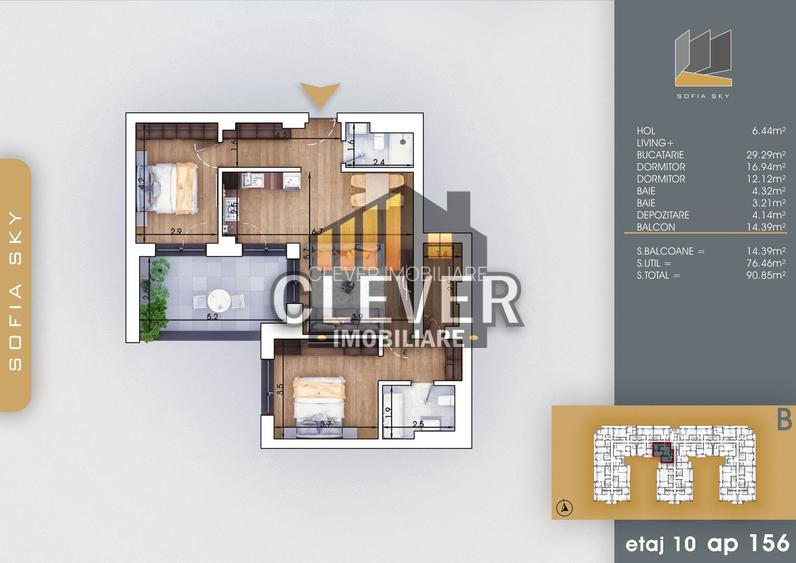 Apartament 3 camere Finalizat Pallady 700 m Metrou Teclu - 1