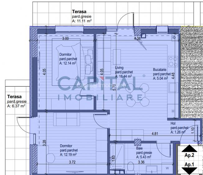 Apartament de vanzare, 3 camere, 2 terase, bloc nou, comision 0% - 2