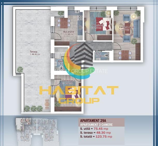 Pallady 3 camere 76 mp + terasa 48 mp bloc tip Boutique - 2