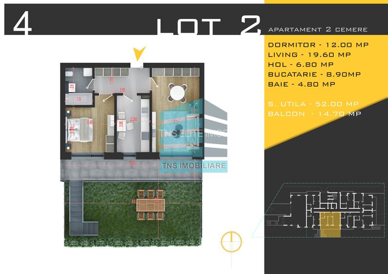 Apartament Modern 2 Camere, 54 mp Grădină, Pallady – Teclu - 5