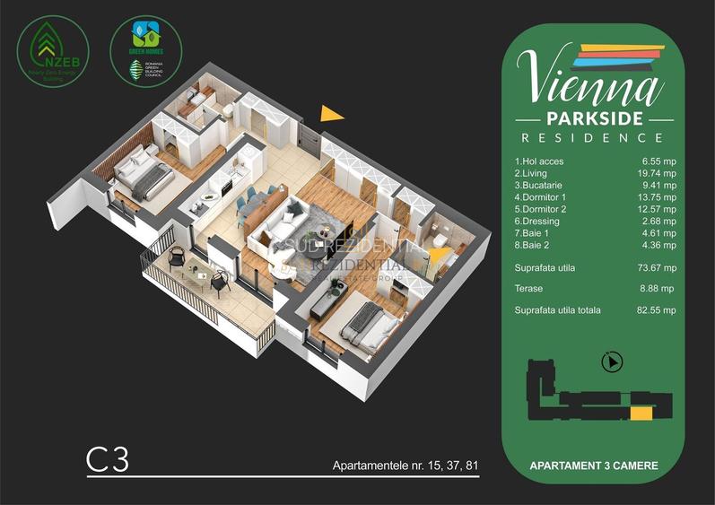 Apartament langa parc - 3 camere de vanzare, decomandat, Metalurgiei - 1