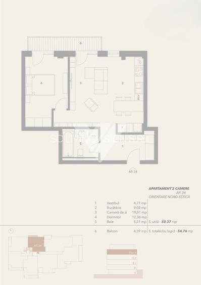 Apartament 2 camere 50 mp utili etaj 3 lift - zona Turnisor Sibiu - 3