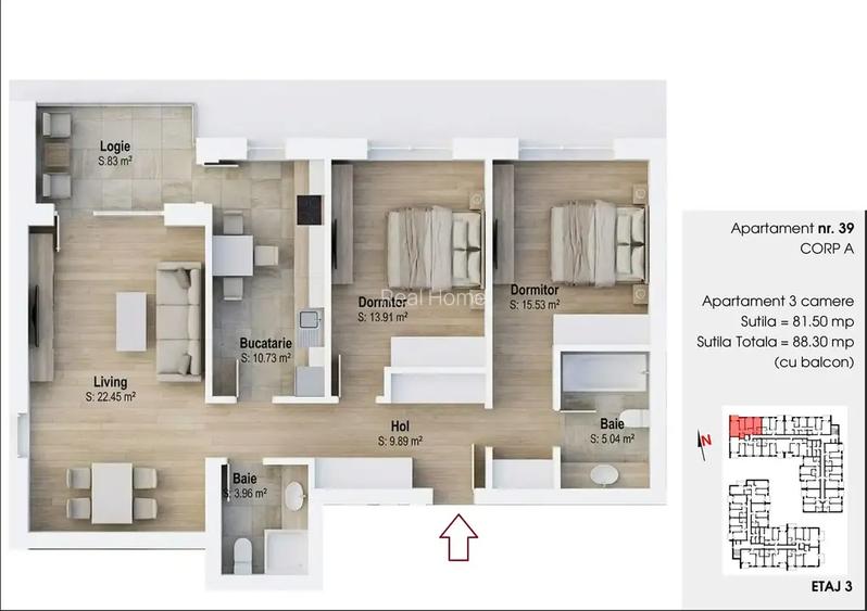 Apartament 3 camere decomandat spatios 1 Decembrie 1918 stoc limitat - 2
