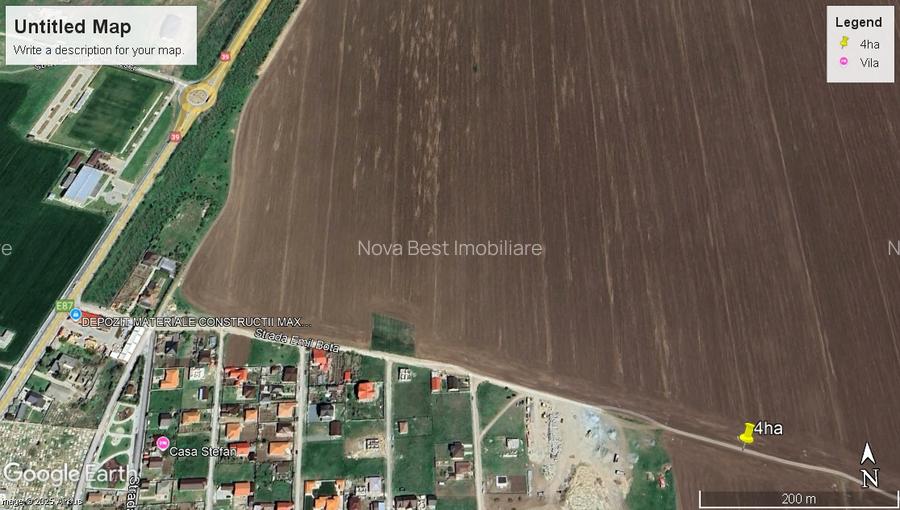 23August- teren 4ha  extravilan2 fronturi de 100m la str.Emil Bota si 100m la DE - 2