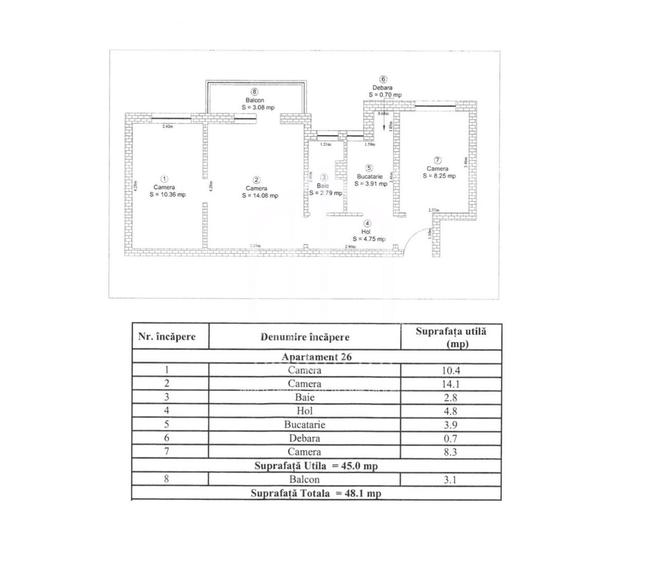 Apartament cu 3 camere, 45mp utili+balcon, etaj 1/4, Ciresica - 1