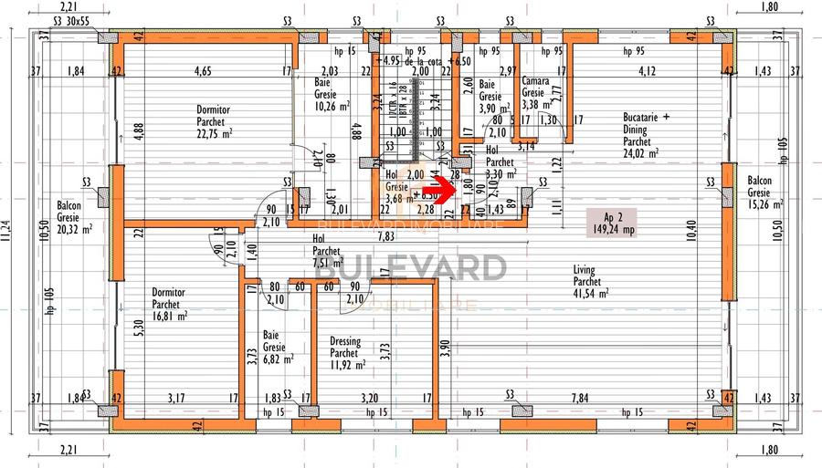 Penthouse 150 mp utili+ terase 200 mp+ 2 parcari subterane +curte 120 mp - 1