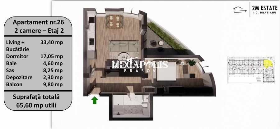 Apartament 3 Camere | 66 MP Utili | Tractorul | Bloc Nou - 3