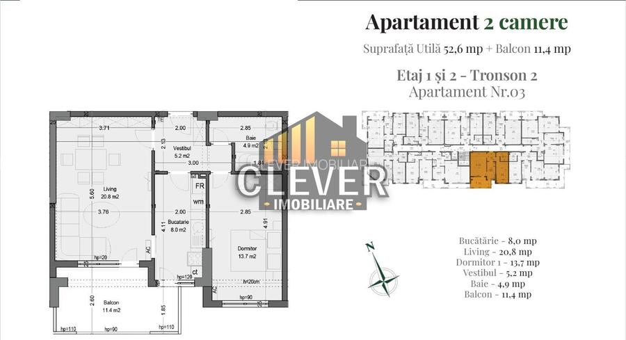 52.6 mp Util + Balcon 11.4mp | Apartament 2 camere, Comision 0 - Pallady - 4