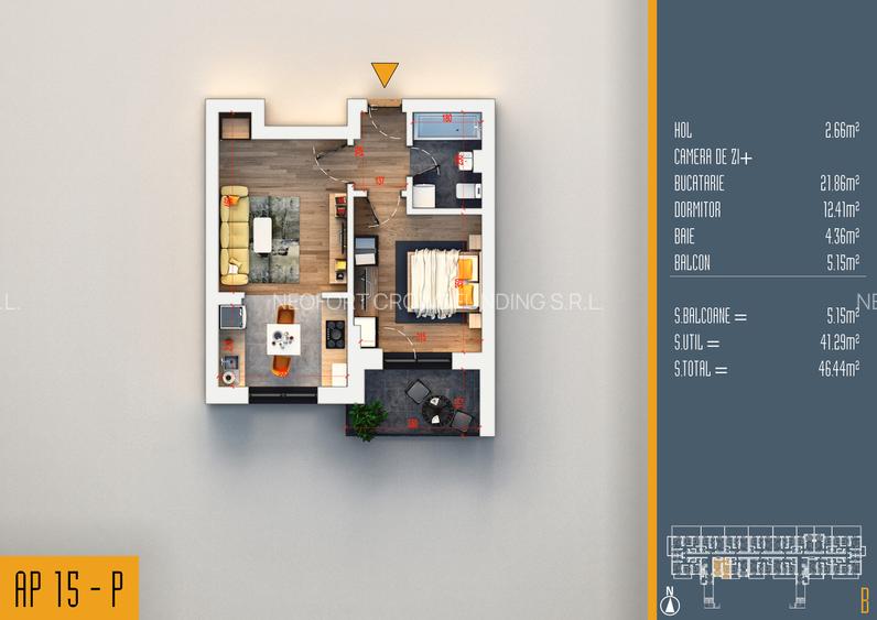 Neofort 84 - Studio modern, incalzire in pardoseala, bloc nou Pallady - 10