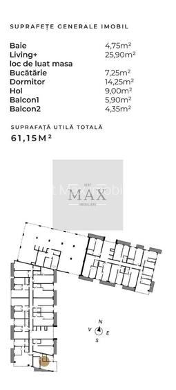 Apartament 2 camere de vânzare 61.15 mp Et.8 Mărăști Fabricii - 2