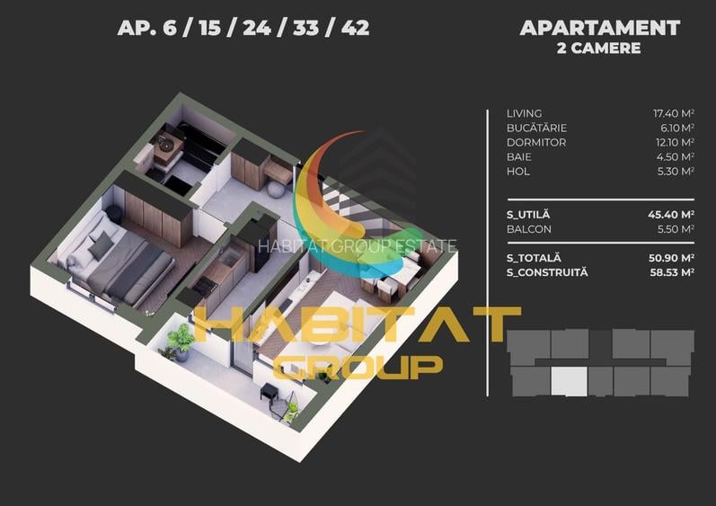 Apartament 2 camere decomandat, bloc nou - 2