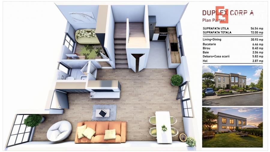 Duplex de vanzare cu 4 camere, Parter + 1 Etaj - Giarmata