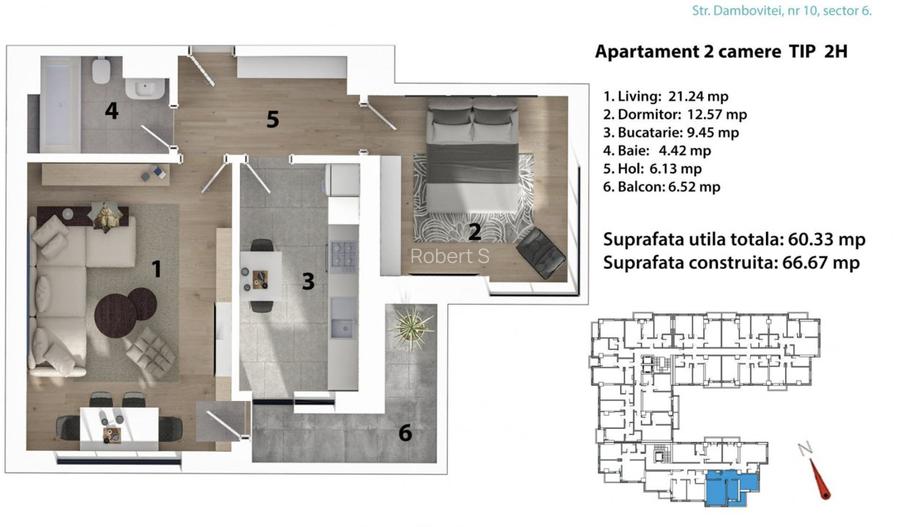 Apartament  2 Camere Decomandat / Mobilat / Balcon / Loc parcare subteran / Boxa - 14