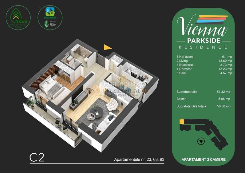 Apartament langa parcul Tudor Arghezi, 2 camere, decomandat,Comision 0 - 1