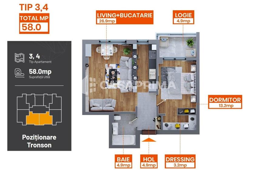 COMAT TOWERS - Apartament 2 camere 58 mp, 85.900 euro, parcare subterana - 11