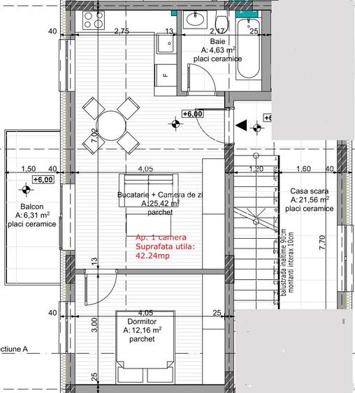 Proiect nou Florești, 2 camere, 43 mp – 2019 €/mp - 4
