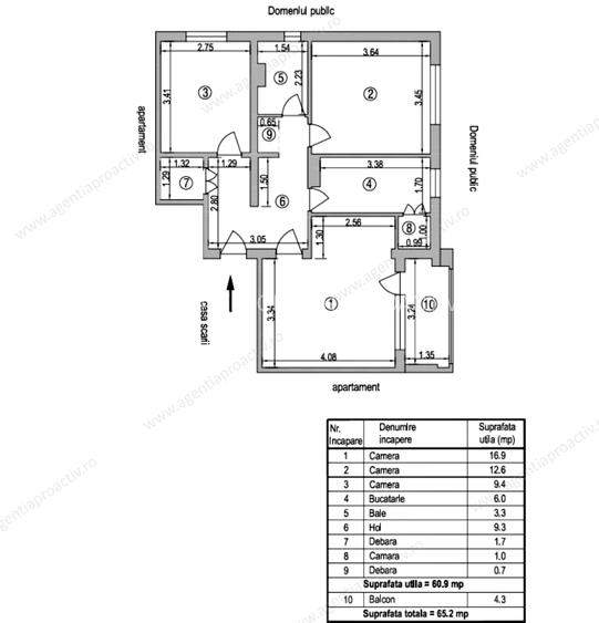 Apartament cu 3 camere decomandat, situat la etajul 7, in Micro 20. - 9