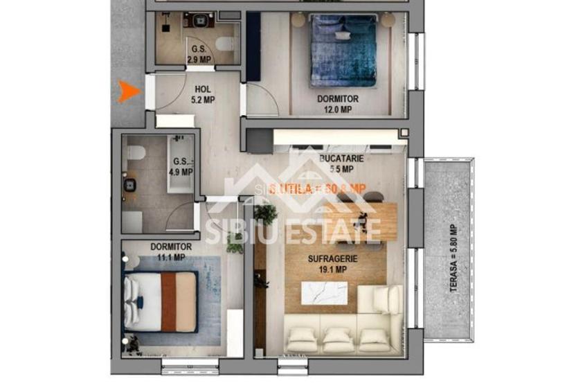 Apartament spatios si modern, 3 camere si balcon - 1