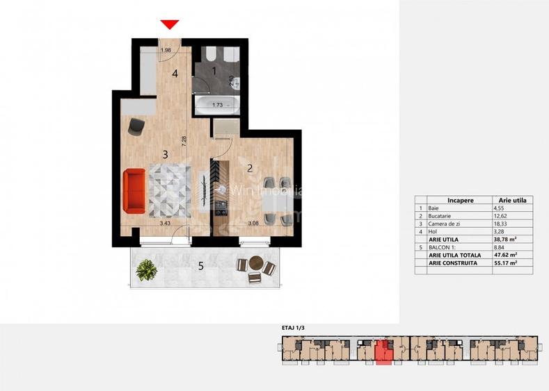Apartament cu 3 camere | 59.83mp | Bloc nou | Etaj 1 | Garaj | Zorilor - 8