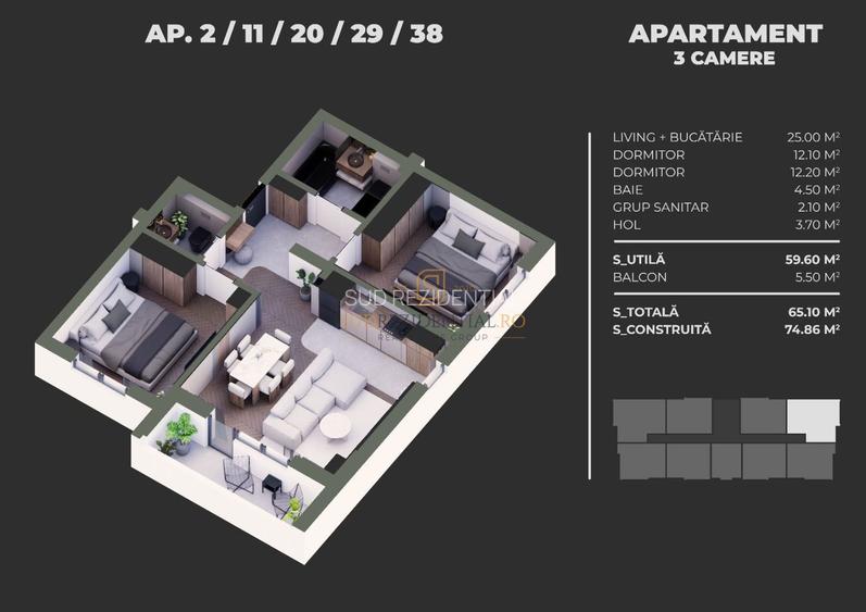 Apartament de vanzare in Sector 4 - 3 camere, compartimentare moderna - 1