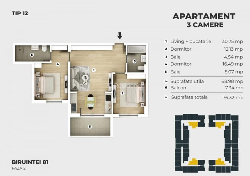 3 camere finalizat, proprietar pers fizica, Poze reale, ansamblu cu piscina! - 3