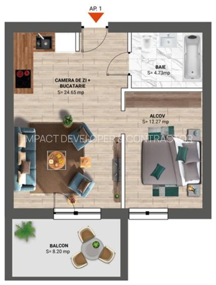 Studio spatios, luminos, langa Padurea Baneasa, etaj intermediar, bl nou - 1