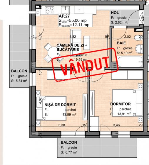 Apartament de vanzare cu 3 camere la stadiul de semifinisat in Apahida - 4