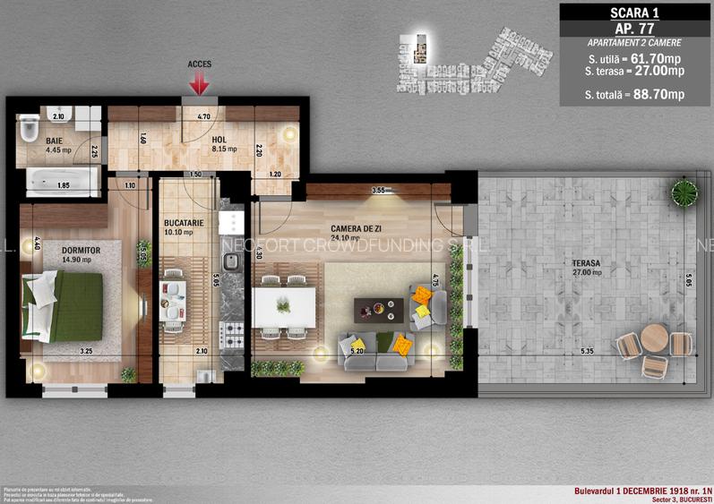 Neofort 50 Titan Apartament decomandat langa metrou cu terasa superba - 1