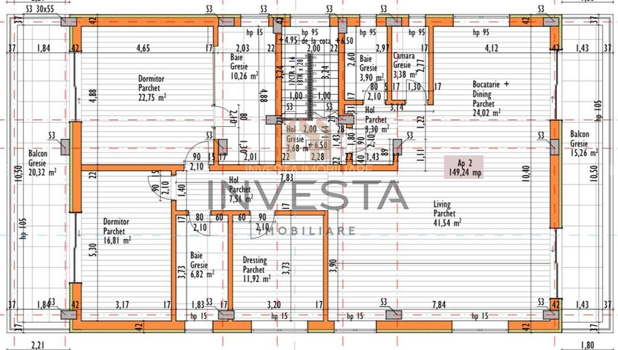 Apartament 148 mp utili + 150 mp terasa + 250 mp cota teren! Cu CF! - 1