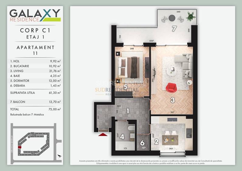 Apartament 2 camere de vanzare, 61.30 mp + balcon -  Metalurgiei - 1