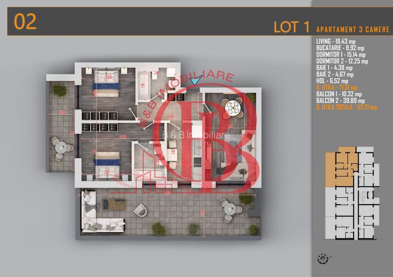 Apartament 3 camere Cu terasa Generoasa-Titan Th. Pallady - 1