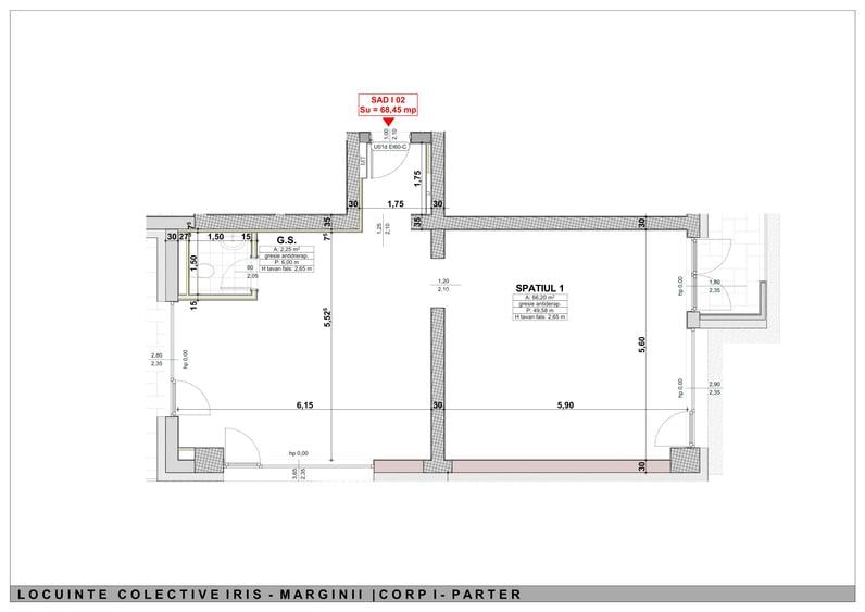 Spatii de vanzare. Suprafete de la 48 mp la 103 mp . Parter de bloc - 6