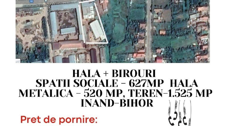 Hala + Birouri + Spatii sociale -1.340 mp +Teren-1.525 mp, Inand-Bihor
