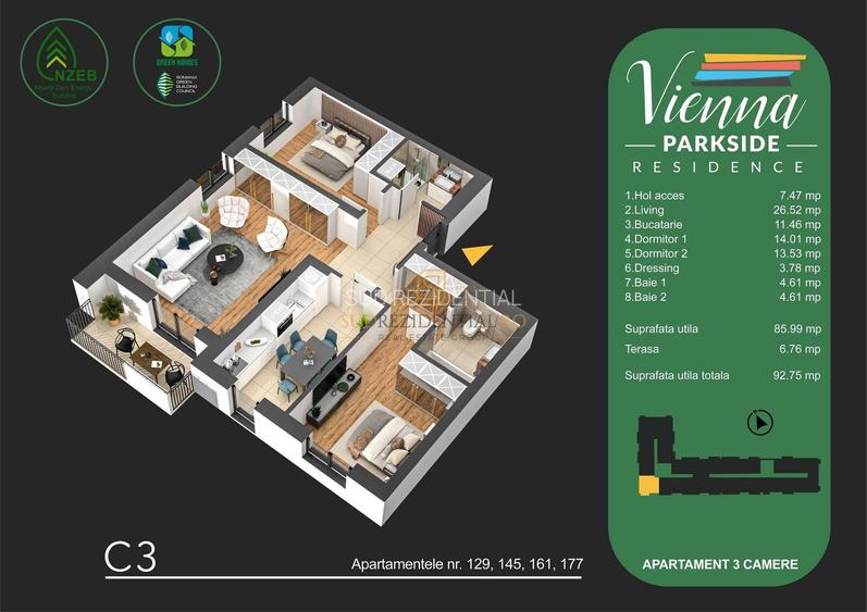 Apartament nou in ansamblu rezidential - 3 camere, Parc Tudor Arghezi - 1