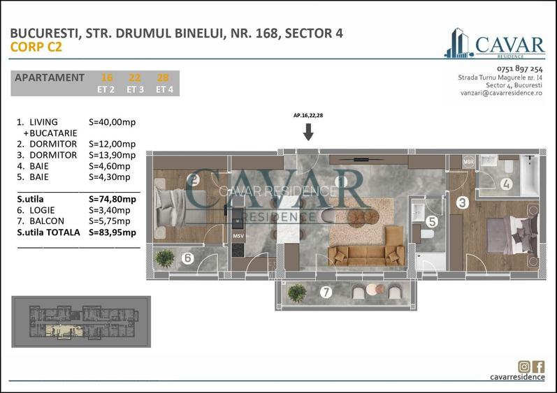 3 Camere 2 Bai 84 mp Proiect Cavar Residence - 15