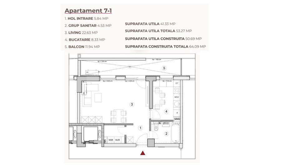 Studio 53.27 mp într-un ansamblu cu 0% Comision la Achiziție